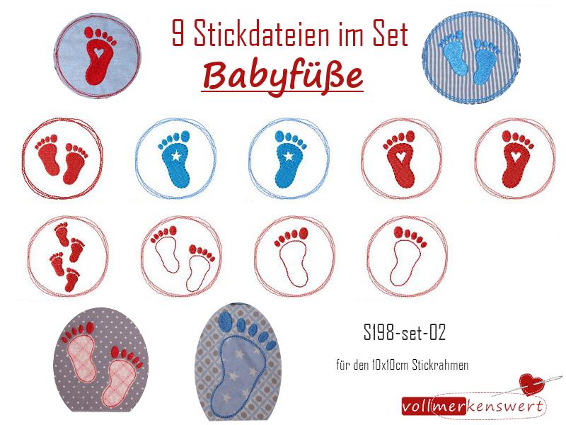 9 Stickdateien im Set Babyfüße im Doodle-Rahmen für den 10x10cm Stickrahmen S298-set-02